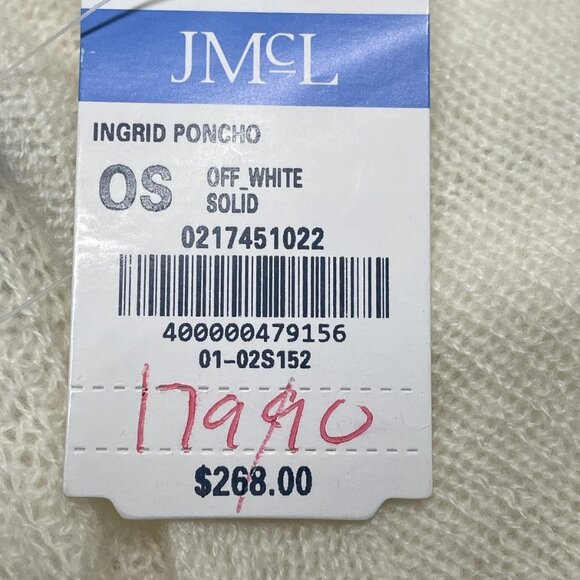 J.McLaughlin Women’s Ingrid Cashmere Poncho One Size Off White — Fringed Hem - Picture 6 of 7